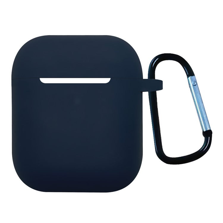 For Apple AirPods with Charging Case (2016)  /  (2019)  /  AirPods with Wireless Charging Case (2019) Shockproof Cover Bluetooth Earbuds Protector 2.5mm Thickened Silicone Case with Buckle - Midnight Blue