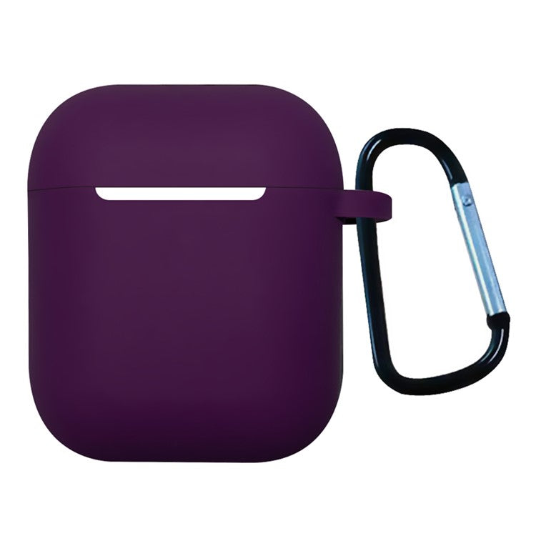 For Apple AirPods with Charging Case (2016)  /  (2019)  /  AirPods with Wireless Charging Case (2019) Shockproof Cover Bluetooth Earbuds Protector 2.5mm Thickened Silicone Case with Buckle - Purple