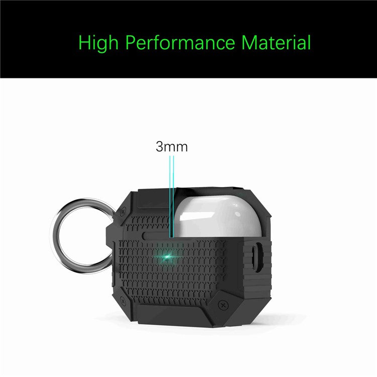 For AirPods Pro 2 TPU Shockproof Reinforced Earbud Case Heavy Duty Military Protective Cover with Carabiner - Black