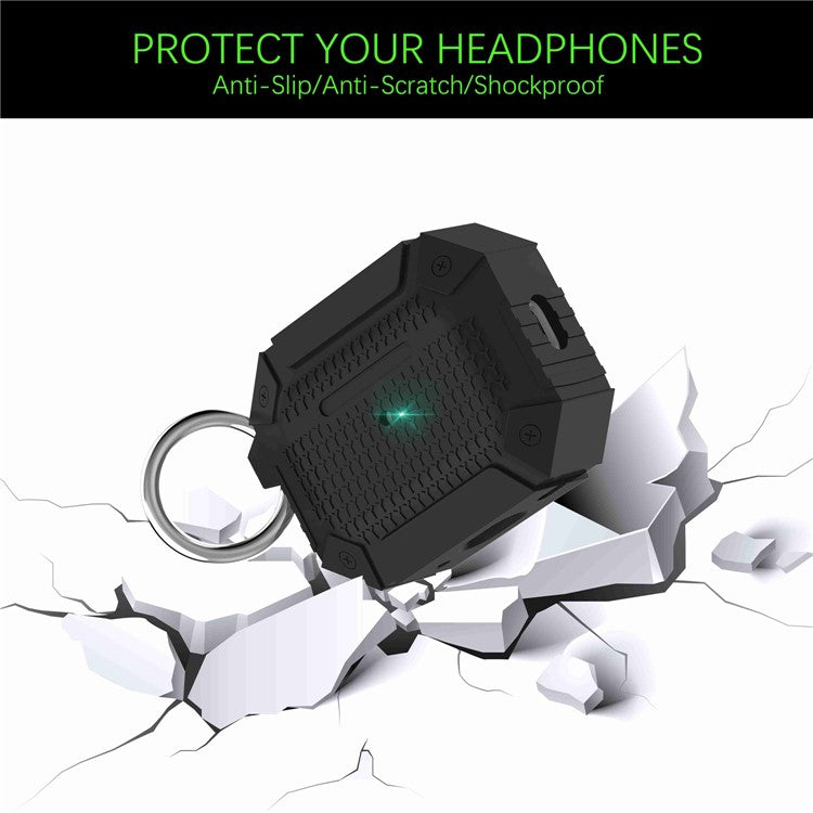 For AirPods Pro 2 TPU Shockproof Reinforced Earbud Case Heavy Duty Military Protective Cover with Carabiner - Green