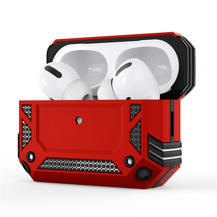 For AirPods Pro 2 Hard PC + TPU Skin Cover Shockproof Scratch Resistant Earphone Case with Carabiner - Red