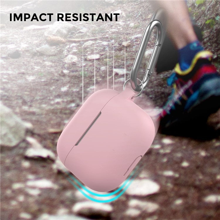 AhaStyle PT148 for Apple AirPods 3 Soft Silicone Earphone Case Shock-Absorbing Protective Skin Cover with Anti-Lost Carabiner - Pink