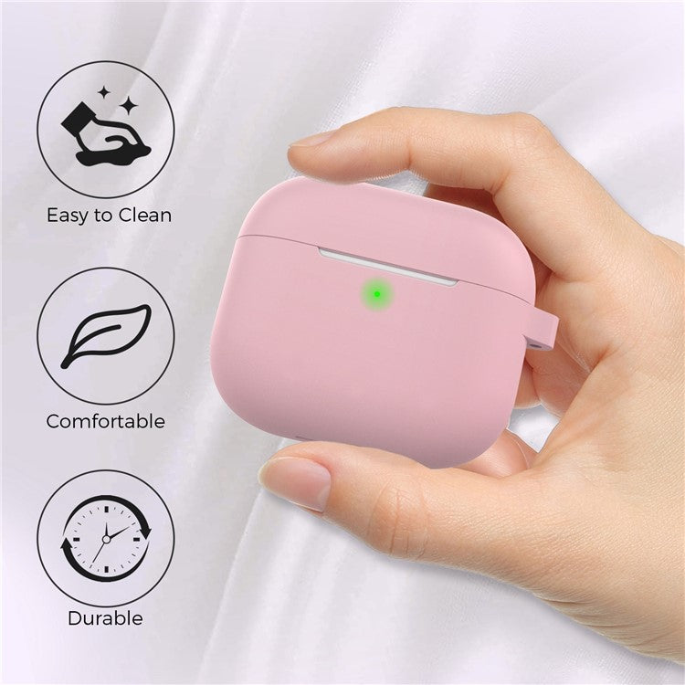 AhaStyle PT148 for Apple AirPods 3 Soft Silicone Earphone Case Shock-Absorbing Protective Skin Cover with Anti-Lost Carabiner - Pink