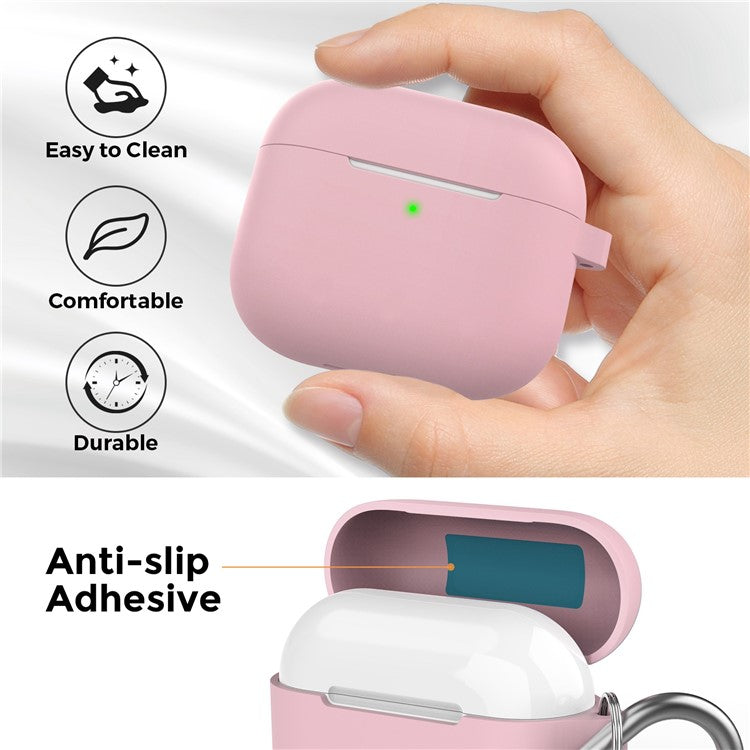 AhaStyle PT148 for Apple AirPods 3 Soft Silicone Earphone Case Shock-Absorbing Protective Skin Cover with Anti-Lost Carabiner - Pink