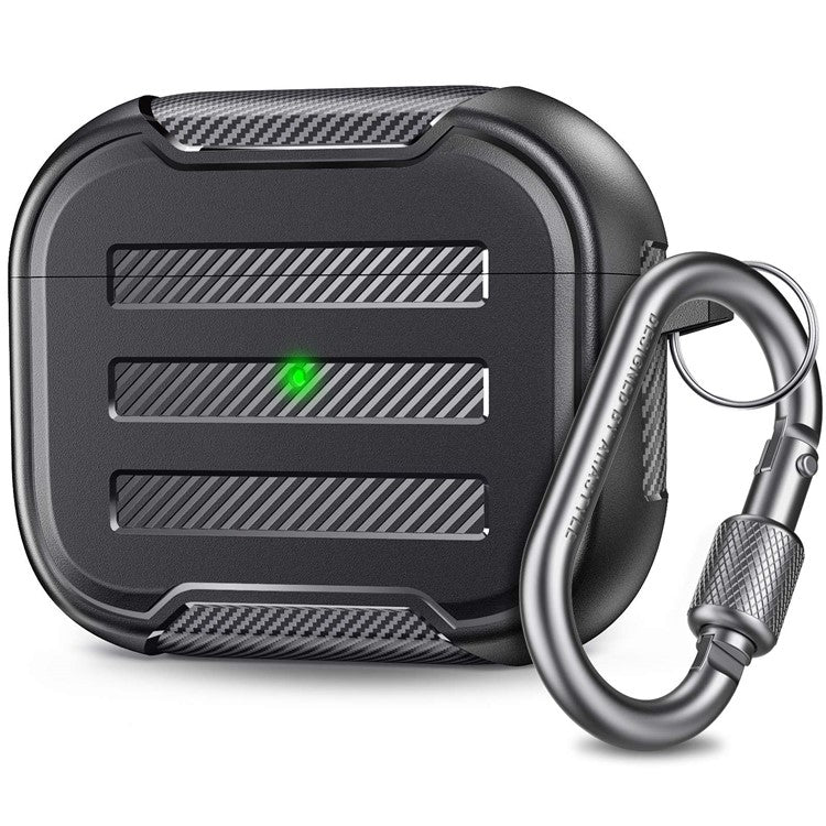 AHASTYLE PT115-3 for Apple AirPods 3 TPU Earphone Case Two-Piece Design Bluetooth Earbud Charging Box Protective Cover with Carabiner - Black