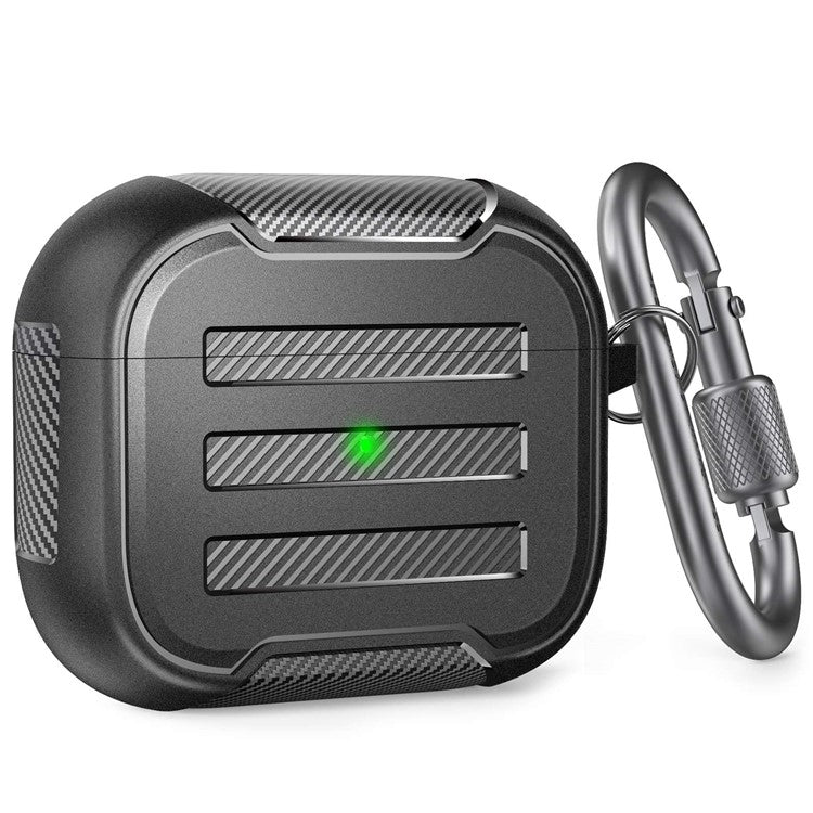 AHASTYLE PT115-3 for Apple AirPods 3 TPU Earphone Case Two-Piece Design Bluetooth Earbud Charging Box Protective Cover with Carabiner - Black