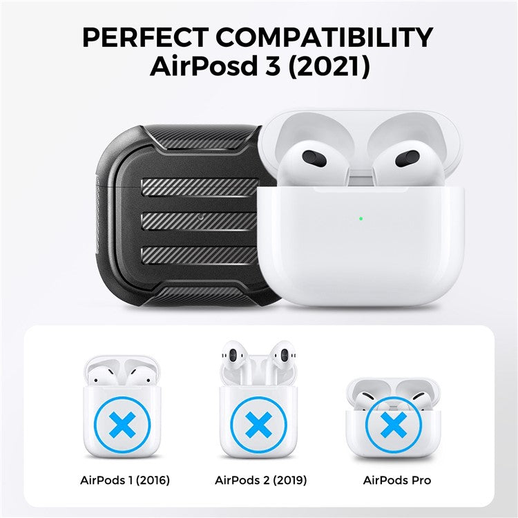 AHASTYLE PT115-3 for Apple AirPods 3 TPU Earphone Case Two-Piece Design Bluetooth Earbud Charging Box Protective Cover with Carabiner - Black