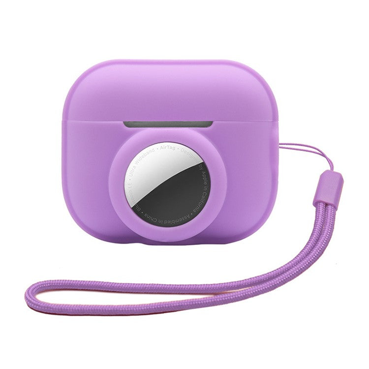 Silicone Case for Apple AirPods Pro 2 and for Apple AirTag, 2-in-1 Anti-drop Earphone Locator Protective Cover with Strap - Purple