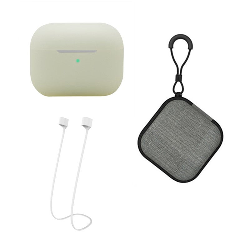 Silicone Case for Apple AirPods Pro 2, Earbuds Charging Case Anti-drop Cover with Storage Box and Earphone Magnetic Anti-lost Rope Strap - Noctilucent Green