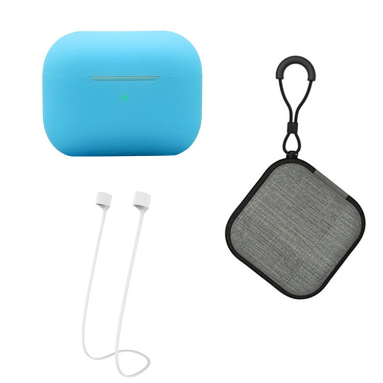 Silicone Case for Apple AirPods Pro 2, Earbuds Charging Case Anti-drop Cover with Storage Box and Earphone Magnetic Anti-lost Rope Strap - Noctilucent Blue