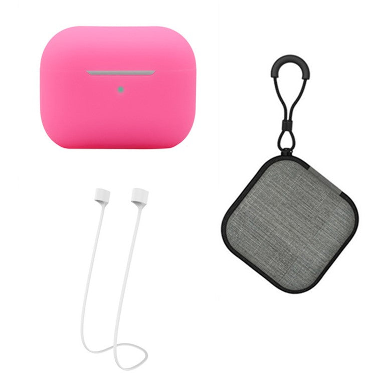 Silicone Case for Apple AirPods Pro 2, Earbuds Charging Case Anti-drop Cover with Storage Box and Earphone Magnetic Anti-lost Rope Strap - Noctilucent Pink