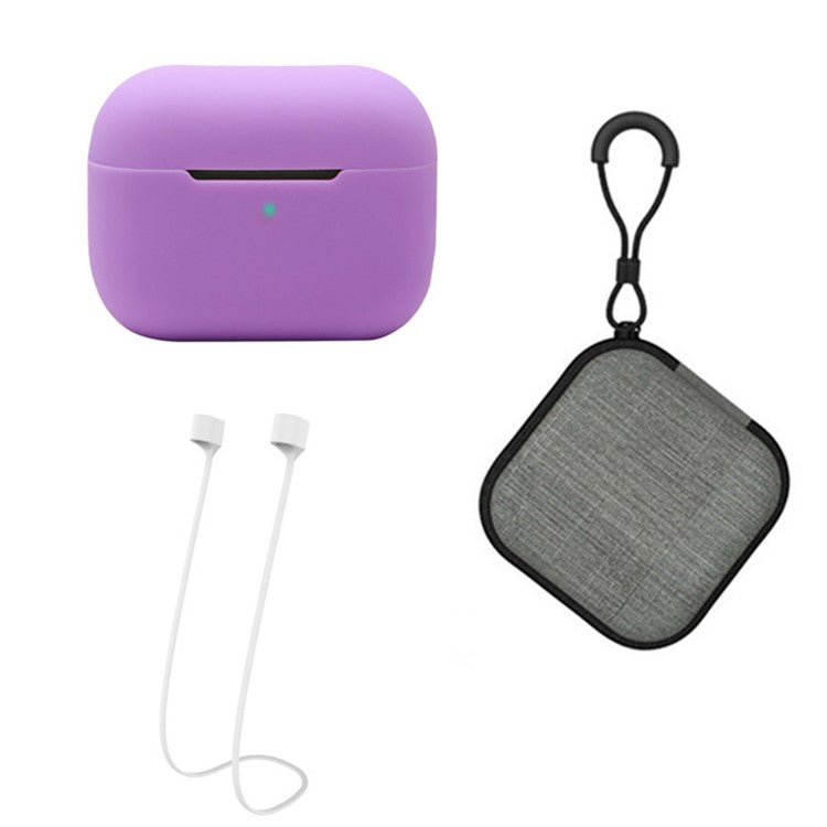 Silicone Case for Apple AirPods Pro 2, Earbuds Charging Case Anti-drop Cover with Storage Box and Earphone Magnetic Anti-lost Rope Strap - Purple