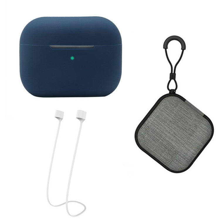 Silicone Case for Apple AirPods Pro 2, Earbuds Charging Case Anti-drop Cover with Storage Box and Earphone Magnetic Anti-lost Rope Strap - Midnight Blue