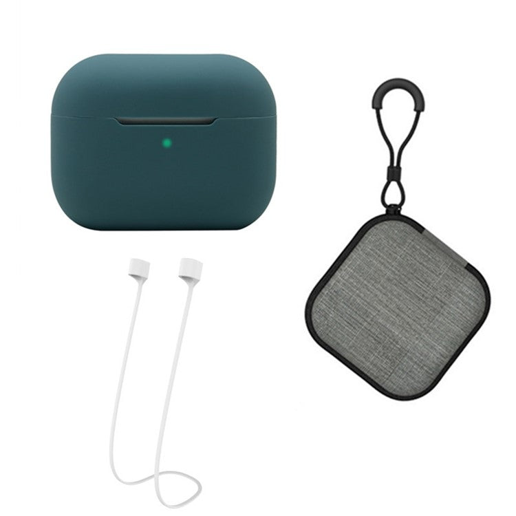 Silicone Case for Apple AirPods Pro 2, Earbuds Charging Case Anti-drop Cover with Storage Box and Earphone Magnetic Anti-lost Rope Strap - Pine Needle Green