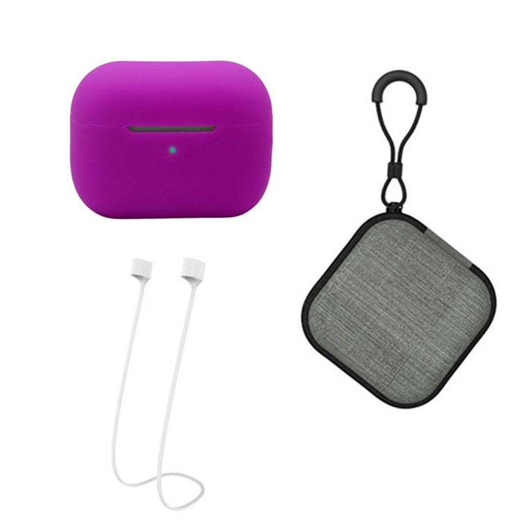 Silicone Case for Apple AirPods Pro 2, Earbuds Charging Case Anti-drop Cover with Storage Box and Earphone Magnetic Anti-lost Rope Strap - Dark Purple