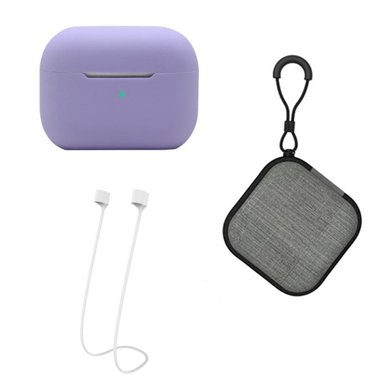 Silicone Case for Apple AirPods Pro 2, Earbuds Charging Case Anti-drop Cover with Storage Box and Earphone Magnetic Anti-lost Rope Strap - Light Purple