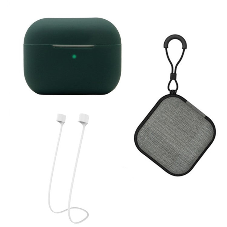 Silicone Case for Apple AirPods Pro 2, Earbuds Charging Case Anti-drop Cover with Storage Box and Earphone Magnetic Anti-lost Rope Strap - Blackish Green