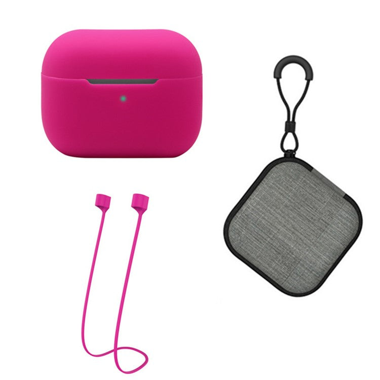 Silicone Case for Apple AirPods Pro 2, Earbuds Charging Case Anti-drop Cover with Storage Box and Earphone Magnetic Anti-lost Rope Strap - Rose