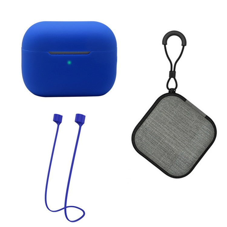 Silicone Case for Apple AirPods Pro 2, Earbuds Charging Case Anti-drop Cover with Storage Box and Earphone Magnetic Anti-lost Rope Strap - Blue