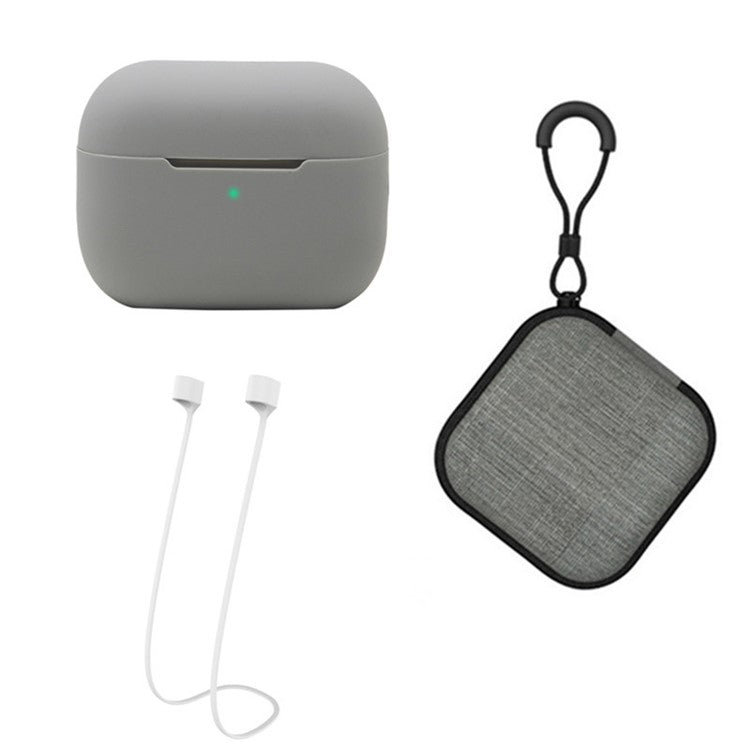 Silicone Case for Apple AirPods Pro 2, Earbuds Charging Case Anti-drop Cover with Storage Box and Earphone Magnetic Anti-lost Rope Strap - Grey