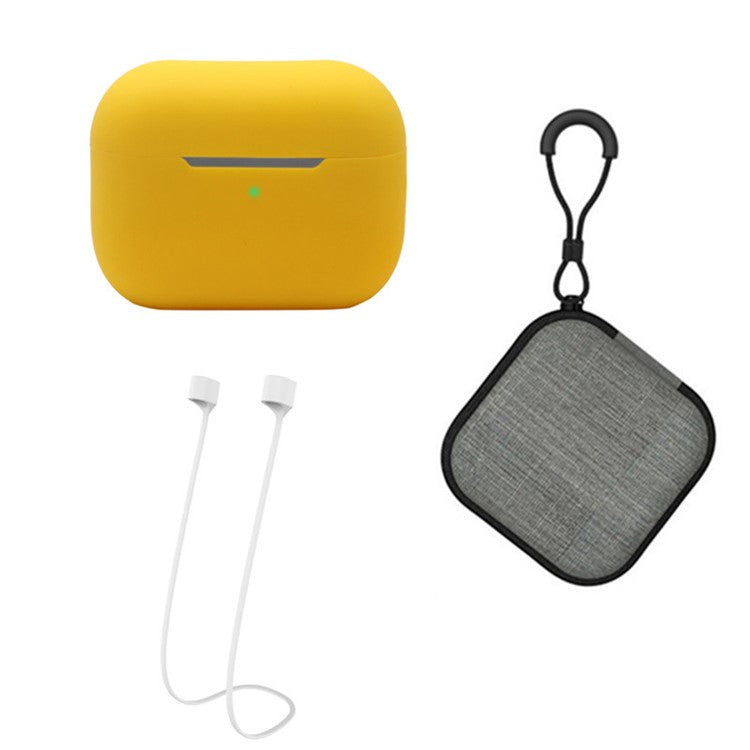 Silicone Case for Apple AirPods Pro 2, Earbuds Charging Case Anti-drop Cover with Storage Box and Earphone Magnetic Anti-lost Rope Strap - Yellow