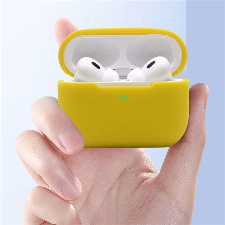 Silicone Case for Apple AirPods Pro 2, Earbuds Charging Case Anti-drop Cover with Storage Box and Earphone Magnetic Anti-lost Rope Strap - Yellow