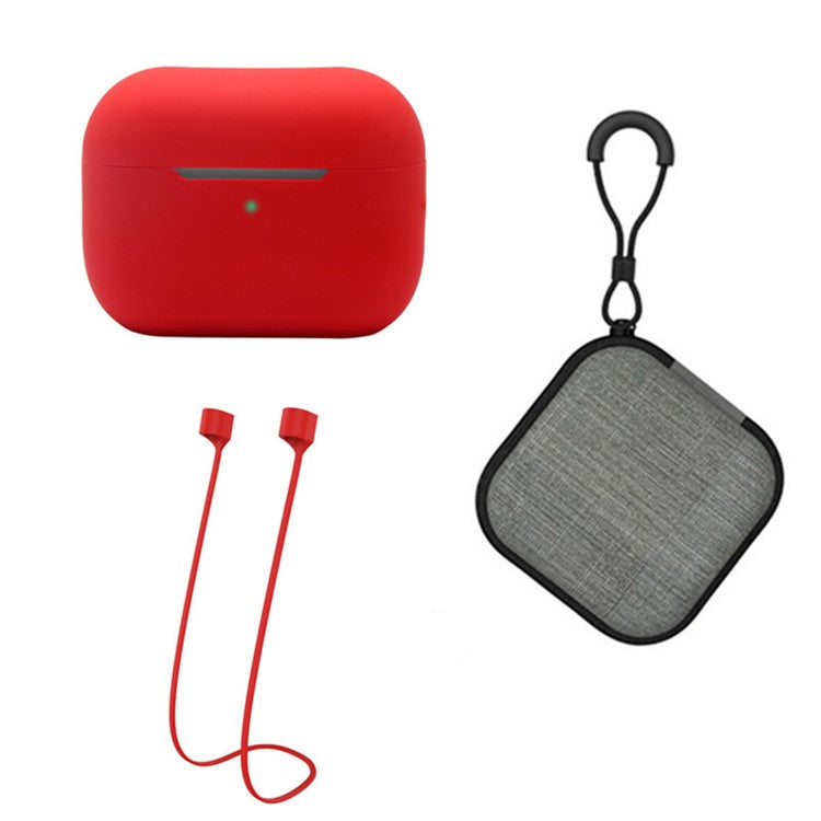 Silicone Case for Apple AirPods Pro 2, Earbuds Charging Case Anti-drop Cover with Storage Box and Earphone Magnetic Anti-lost Rope Strap - Red