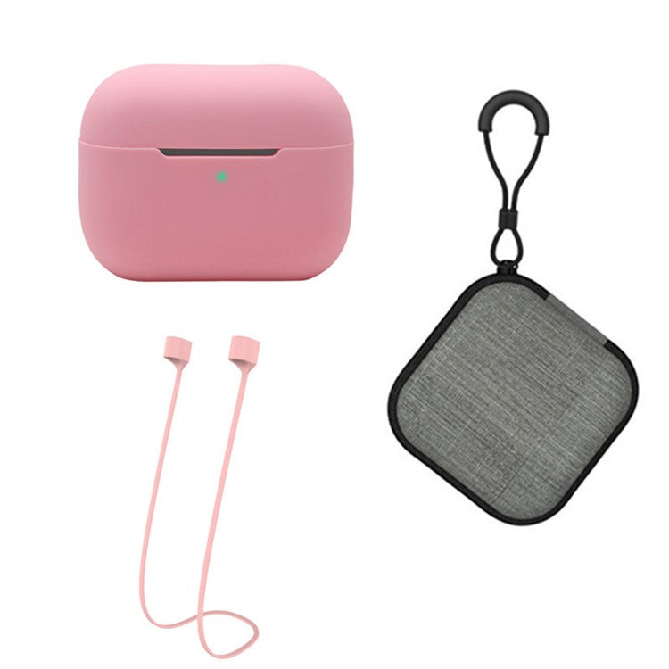 Silicone Case for Apple AirPods Pro 2, Earbuds Charging Case Anti-drop Cover with Storage Box and Earphone Magnetic Anti-lost Rope Strap - Pink