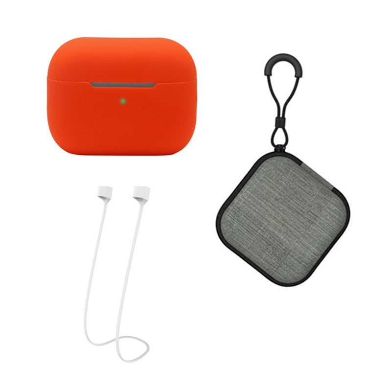 Silicone Case for Apple AirPods Pro 2, Earbuds Charging Case Anti-drop Cover with Storage Box and Earphone Magnetic Anti-lost Rope Strap - Orange