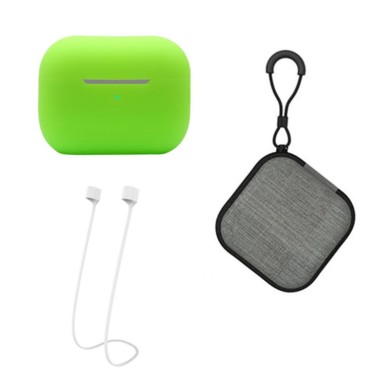 Silicone Case for Apple AirPods Pro 2, Earbuds Charging Case Anti-drop Cover with Storage Box and Earphone Magnetic Anti-lost Rope Strap - Grass Green