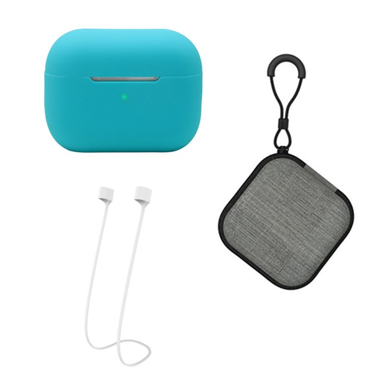 Silicone Case for Apple AirPods Pro 2, Earbuds Charging Case Anti-drop Cover with Storage Box and Earphone Magnetic Anti-lost Rope Strap - Mint Green