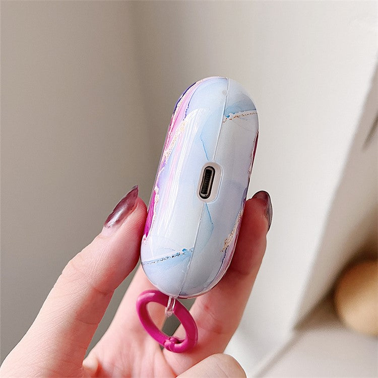 For Apple AirPods 3 IMD Marble Pattern Soft TPU Protective Case Glossy Bluetooth Earphone Drop-proof Cover with Ring Buckle - Style E