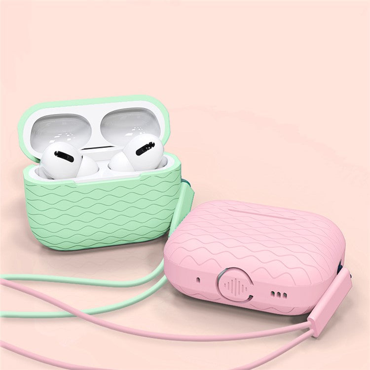 For AirPods Pro 2 Wavy Texture Earphone Case Soft Silicone Anti-Scratch Protective Cover Skin Shell with Strap - Matcha Green