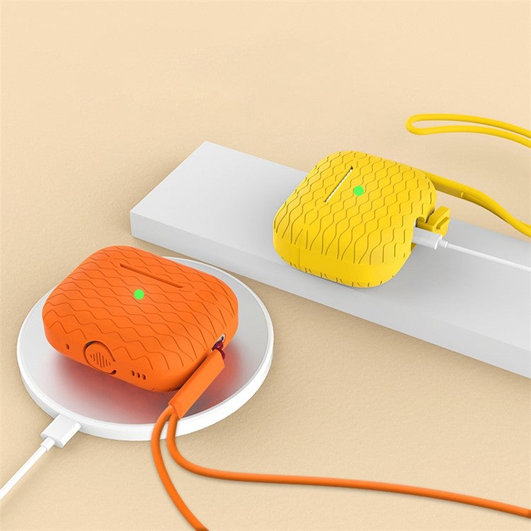 For AirPods Pro 2 Wavy Texture Earphone Case Soft Silicone Anti-Scratch Protective Cover Skin Shell with Strap - Yellow