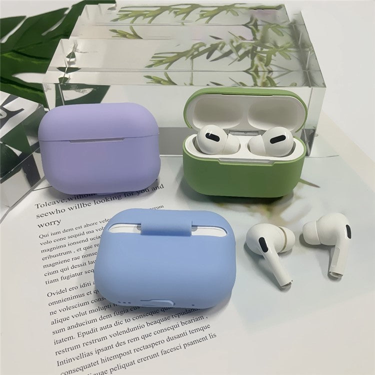 For AirPods Pro 2 Silicone Skin Earphone Case Portable 2mm Thick Scratch Shock Resistant Protective Cover with Lanyard - Light Purple