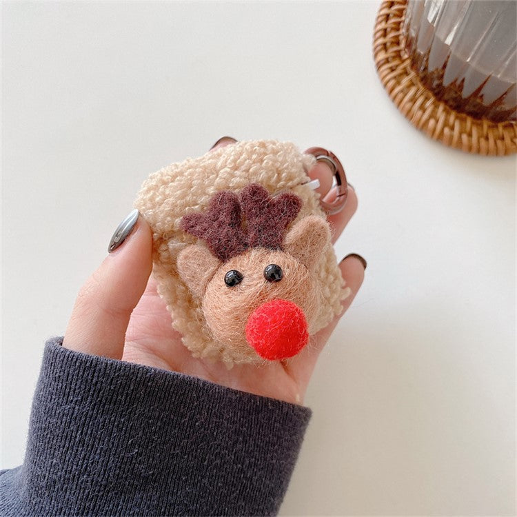 For AirPods with Charging Case (2016)  /  (2019)  /  AirPods with Wireless Charging Case (2019) Cute Fluff Christmas Cartoon Design TPU Earphone Case Protective Cover with Ring Buckle - Elk