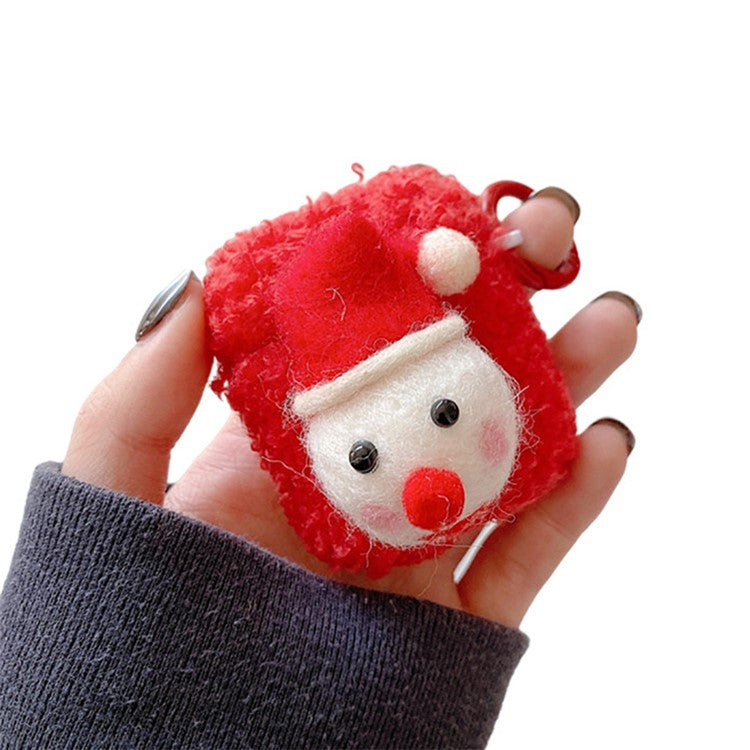 For AirPods with Charging Case (2016)  /  (2019)  /  AirPods with Wireless Charging Case (2019) Cute Fluff Christmas Cartoon Design TPU Earphone Case Protective Cover with Ring Buckle - Snowman