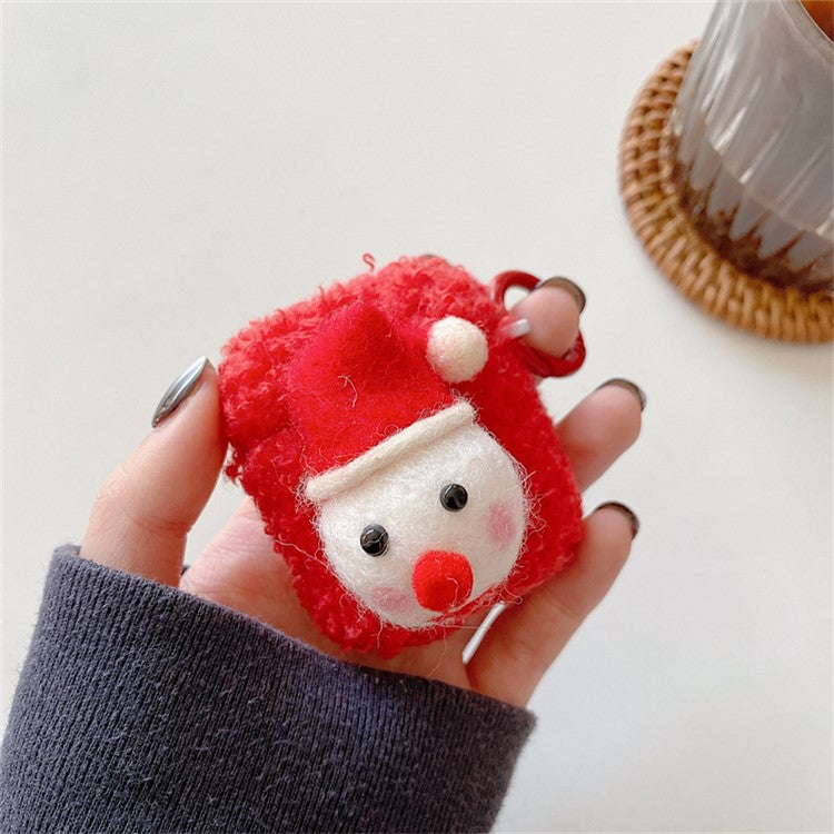 For AirPods with Charging Case (2016)  /  (2019)  /  AirPods with Wireless Charging Case (2019) Cute Fluff Christmas Cartoon Design TPU Earphone Case Protective Cover with Ring Buckle - Snowman