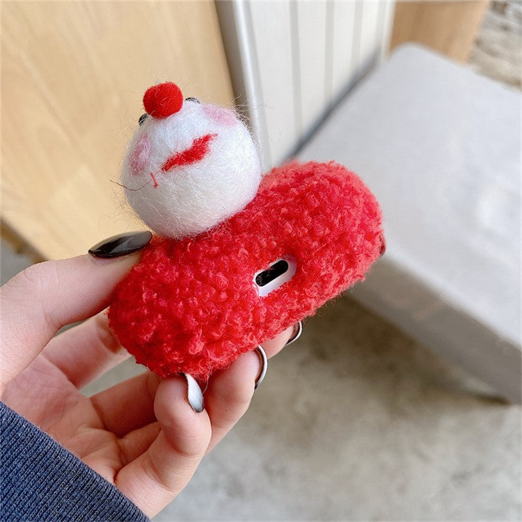 For AirPods with Charging Case (2016)  /  (2019)  /  AirPods with Wireless Charging Case (2019) Cute Fluff Christmas Cartoon Design TPU Earphone Case Protective Cover with Ring Buckle - Snowman