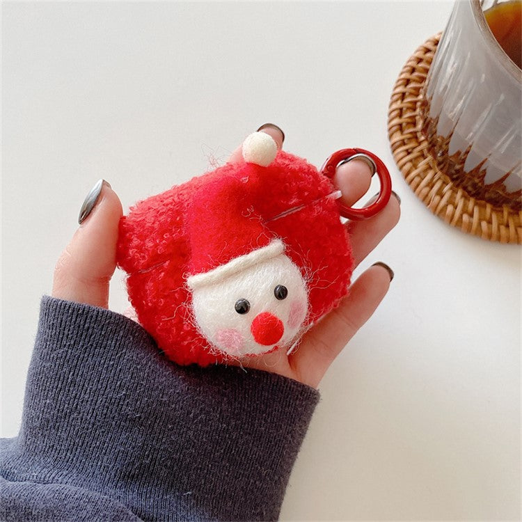 For Apple AirPods Pro Christmas Cartoon Design Cute Fluff TPU Earphone Case Anti-drop Protective Cover with Ring Buckle - Snowman