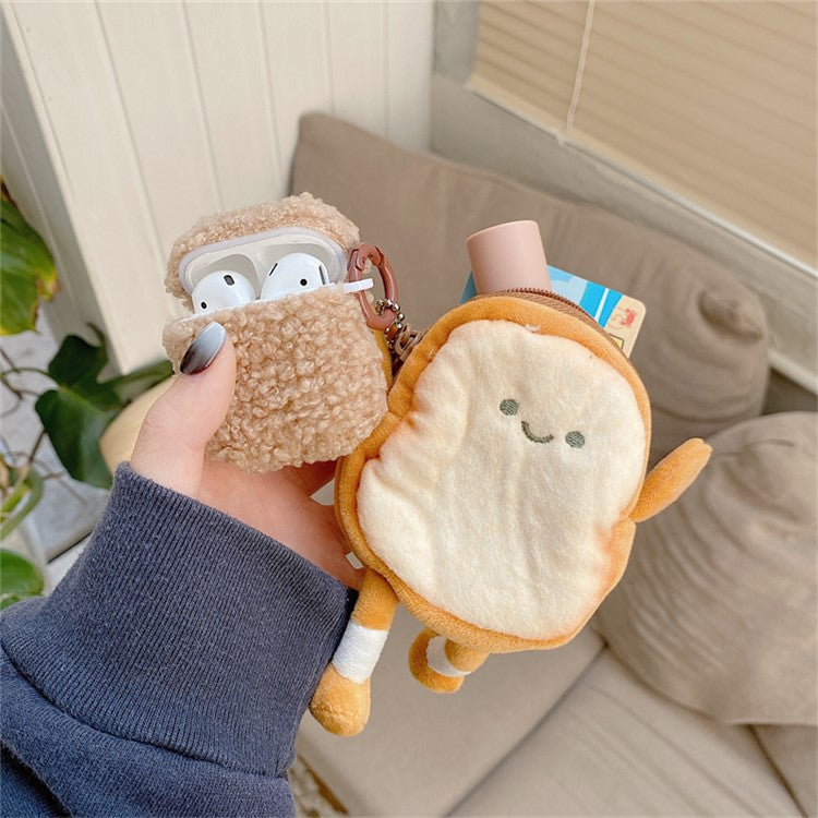 For Apple AirPods with Charging Case (2016) / (2019) / AirPods with Wireless Charging Case (2019) Fluff TPU Earphone Case Anti-drop Earbud Cover with Cartoon Toast Wallet