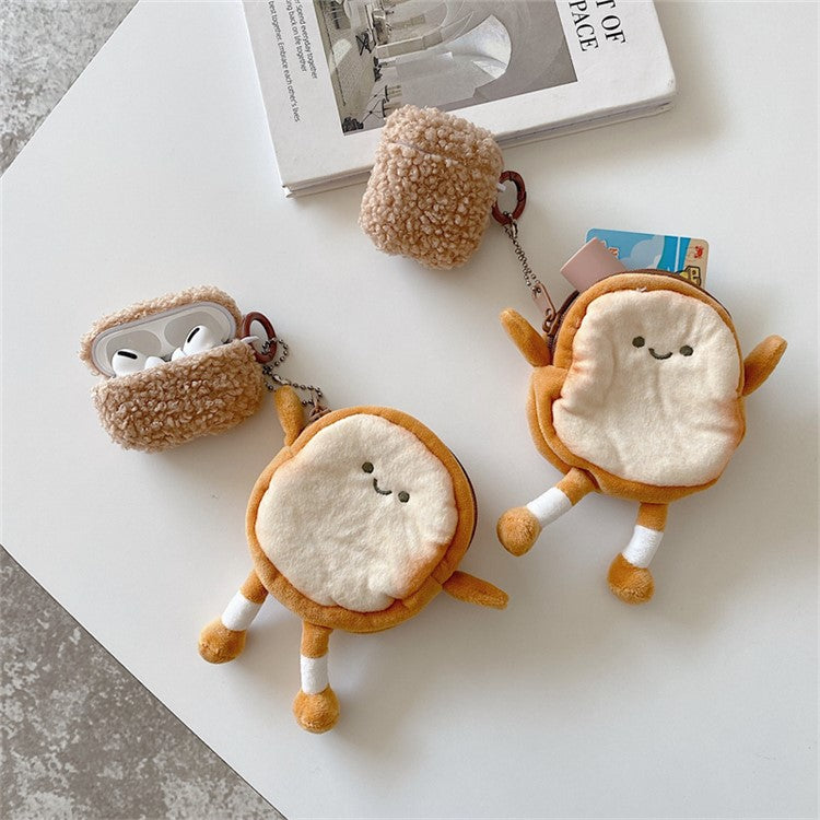 For Apple AirPods Pro Bluetooth Earphone TPU Case Fluff Plush Earbud Protective Cover with Cartoon Toast Wallet