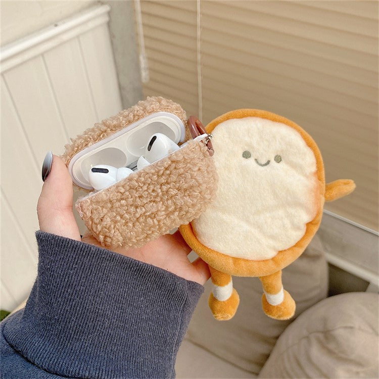 For Apple AirPods Pro Bluetooth Earphone TPU Case Fluff Plush Earbud Protective Cover with Cartoon Toast Wallet