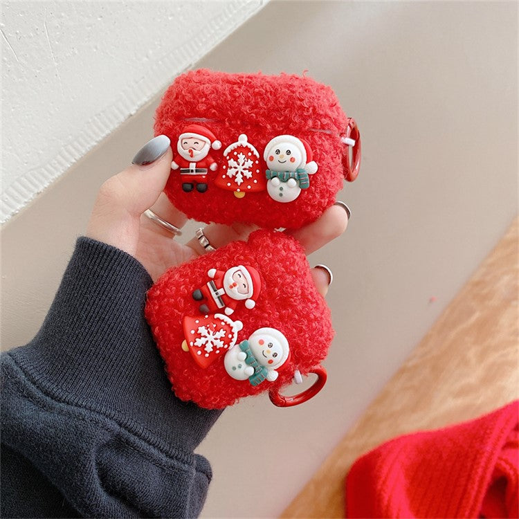 For AirPods with Charging Case (2016)  /  (2019)  /  AirPods with Wireless Charging Case (2019) Cute Christmas Cartoon Design TPU Earphone Case Soft Fluff Protective Cover with Ring Buckle - Elk