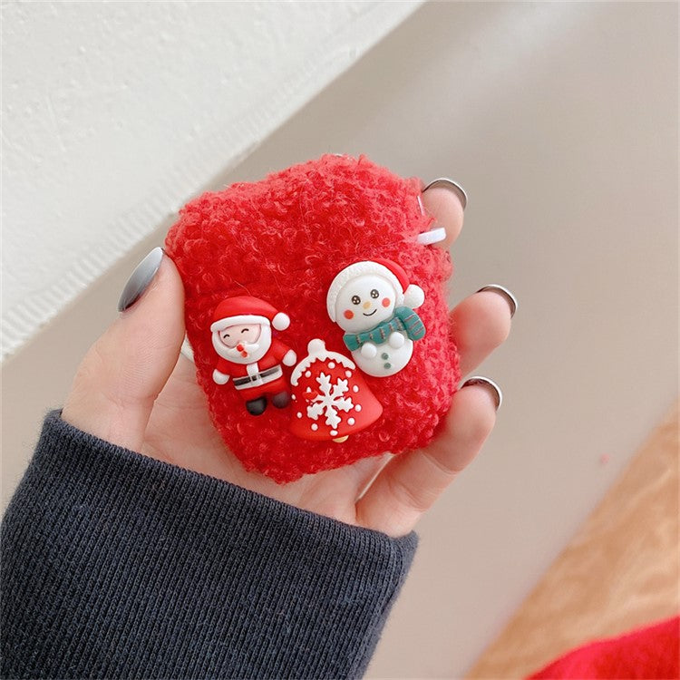 For AirPods with Charging Case (2016)  /  (2019)  /  AirPods with Wireless Charging Case (2019) Cute Christmas Cartoon Design TPU Earphone Case Soft Fluff Protective Cover with Ring Buckle - Elk