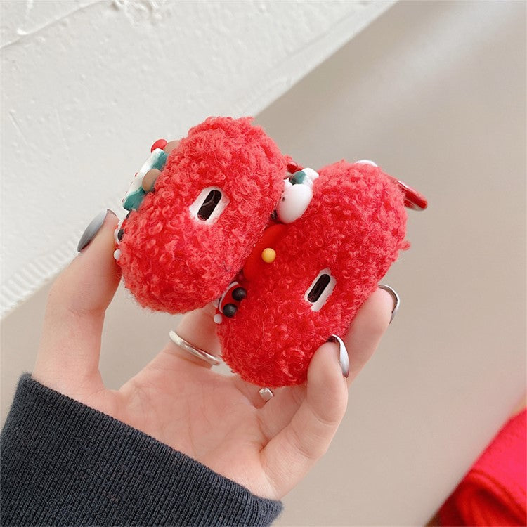 For AirPods with Charging Case (2016)  /  (2019)  /  AirPods with Wireless Charging Case (2019) Cute Christmas Cartoon Design TPU Earphone Case Soft Fluff Protective Cover with Ring Buckle - Elk