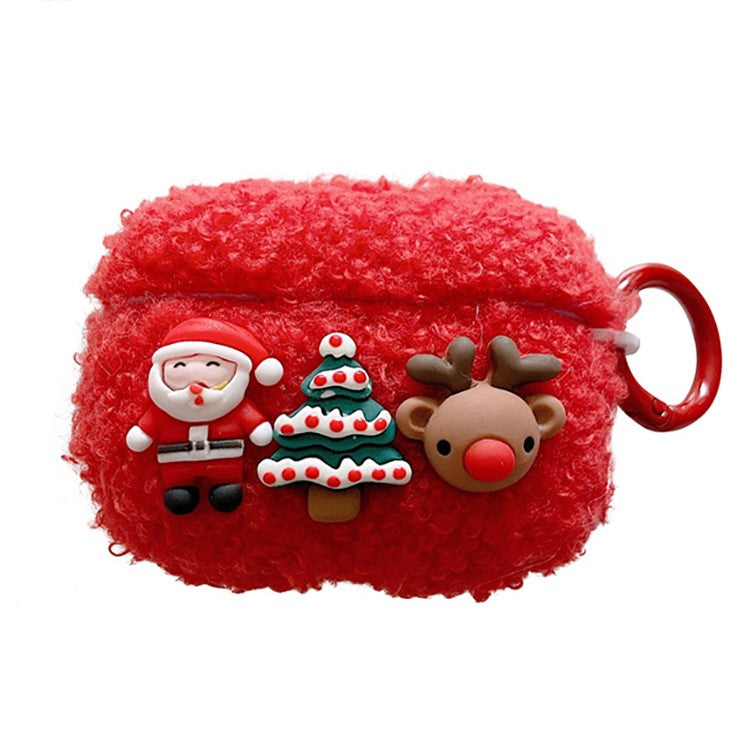 For Apple AirPods Pro Christmas Cartoon Design Soft Fluff TPU Earphone Case Winter Protective Cover with Ring Buckle - Elk