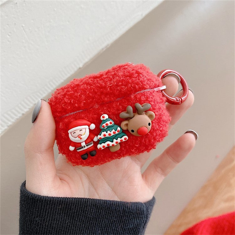 For Apple AirPods Pro Christmas Cartoon Design Soft Fluff TPU Earphone Case Winter Protective Cover with Ring Buckle - Elk