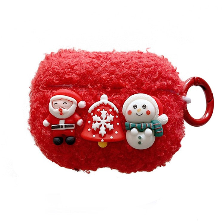 For Apple AirPods Pro Christmas Cartoon Design Soft Fluff TPU Earphone Case Winter Protective Cover with Ring Buckle - Snowman