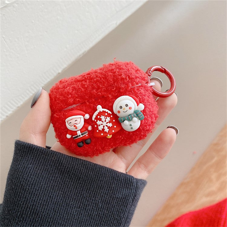 For Apple AirPods Pro Christmas Cartoon Design Soft Fluff TPU Earphone Case Winter Protective Cover with Ring Buckle - Snowman